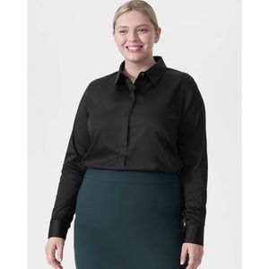 Universal Standard Elbe Shirt Black Long Sleeve Half Placket Button Down Minimal